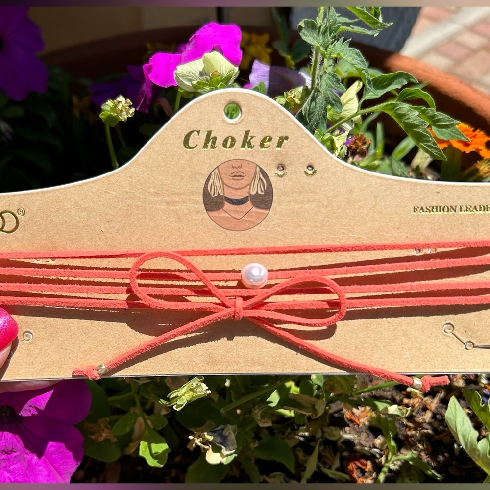 Suede Choker Coral with stone accent NWT